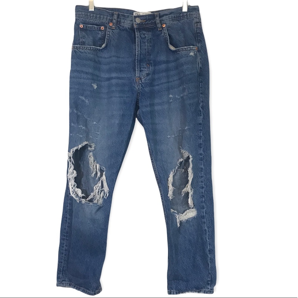 Zara High Rise Distressed Crop Jeans